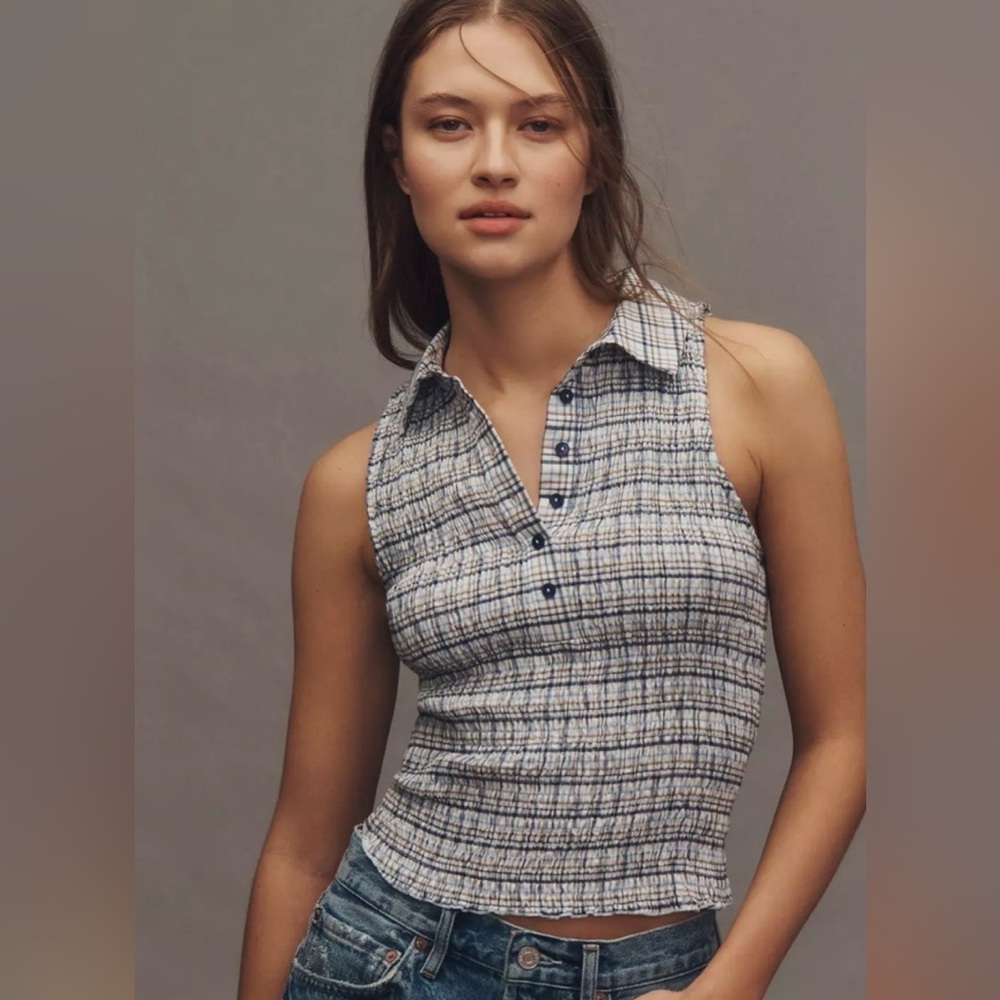 Pilcro Sleeveless Shirred Tank